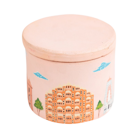 Hand Painted Terracotta Candle with Lid